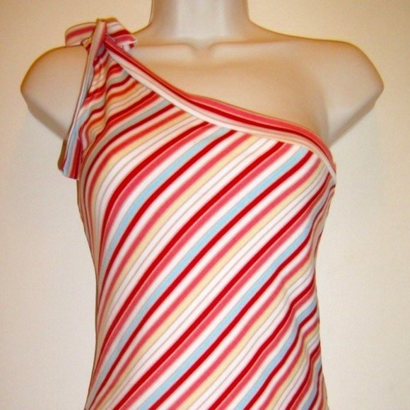 Vintage Rare Bowed One Shoulder Sexy Striped Summer Fun Top